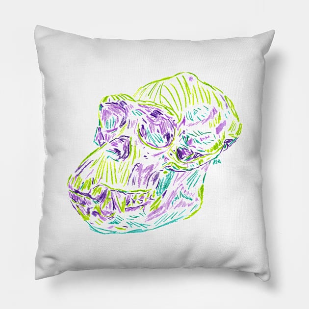 2021 03 skulls chimp Pillow by Katherine Montalto