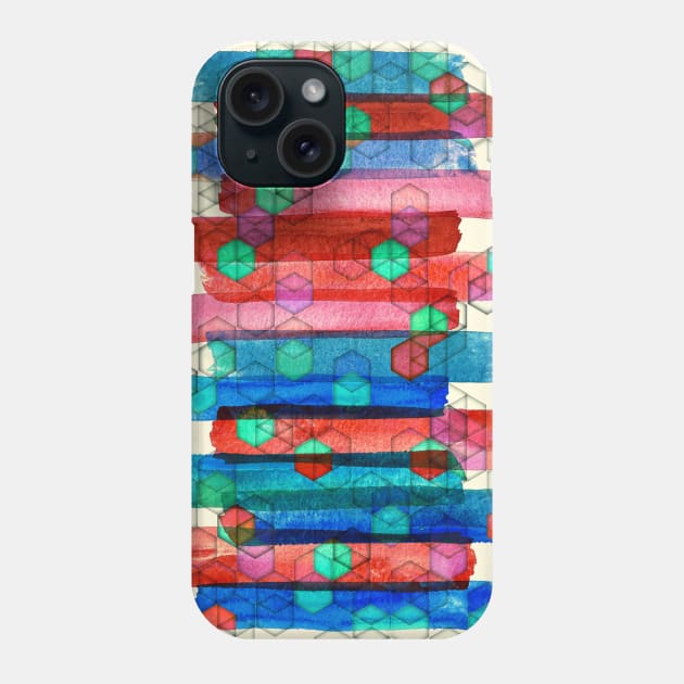 Shape Shifting & Shadow Boxing - watercolor stripes & hexagon pattern Phone Case by micklyn