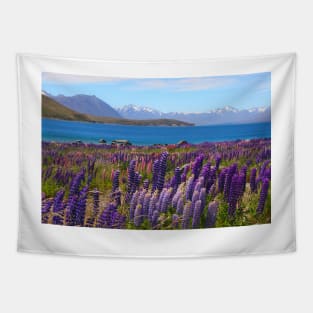 Lake Tekapo and wild flowering lupins Tapestry