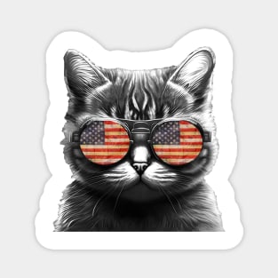 Cool cat with sunglasses and American flag Magnet