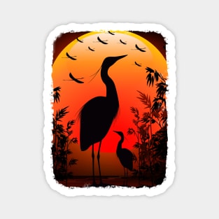 Heron Shape on Peaceful Tropical Sunset Magnet