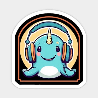 Narwhal with headphones Magnet