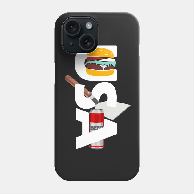 USA Map in White - Hamburger, Spatula, Beer Phone Case by WaltTheAdobeGuy