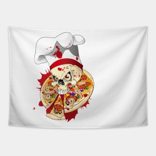 Scull Pizza Illustration Tapestry