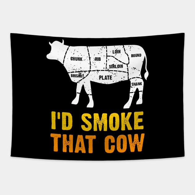 BBQ Smoke Cow Tapestry by JeZeDe