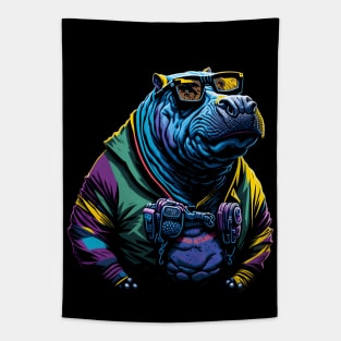 Cyberpunk Hippo Tapestry