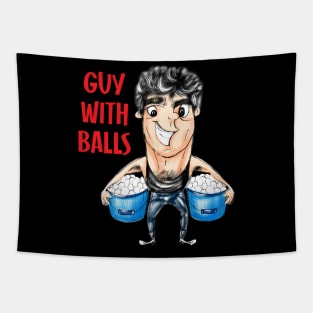 Guy with Balls: Humorous Chicken Eggs Bucket Tapestry