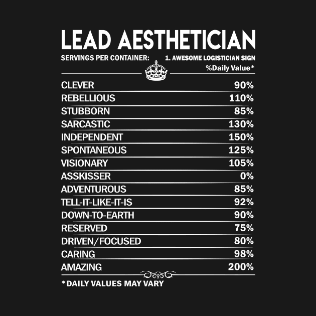 Lead Aesthetician T Shirt - Daily Factors 2 Gift Item Tee by Jolly358