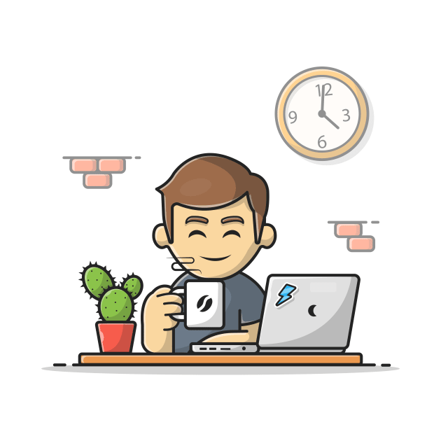 Male Operating Laptop With Coffee Cartoon Vector Icon Illustration by Catalyst Labs