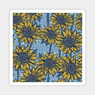 Blue and Yellow Sunflowers on a Blue Background with Polka Dots Repeat Pattern Magnet