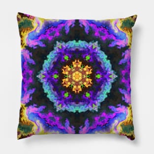 Psychedelic Hippie Flower Purple Yellow and Blue Pillow