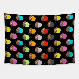 American Football - Colorful Helmets and Ball Pattern on Black Background Tapestry