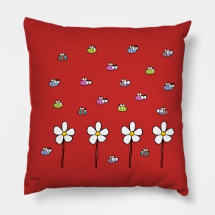 Colourful Bees And Delightful Daisies Pillow