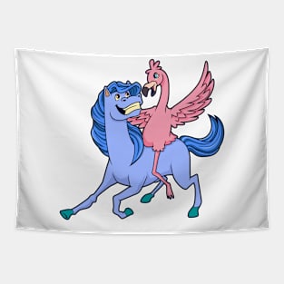 Cartoon flamingo riding on horse Tapestry