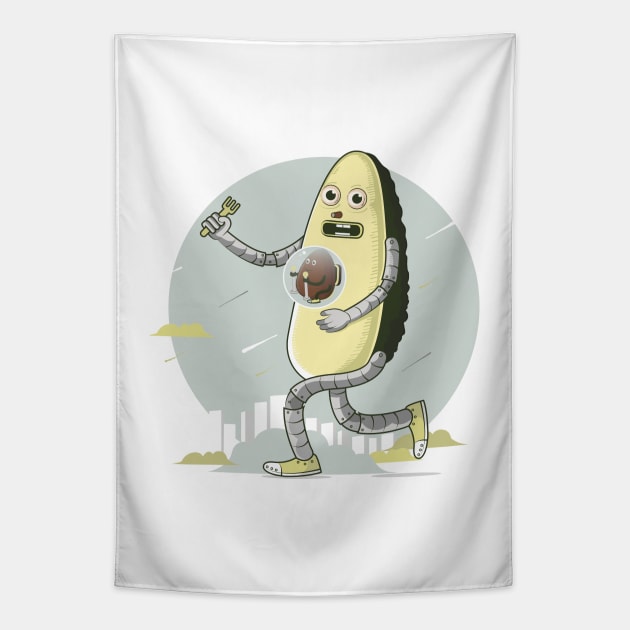 Avocado Robot Tapestry by chelografico