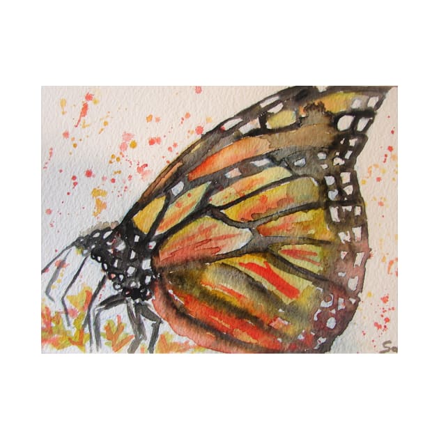 Orange Monarch Butterfly Watercolor Painting by SarahRajkotwala