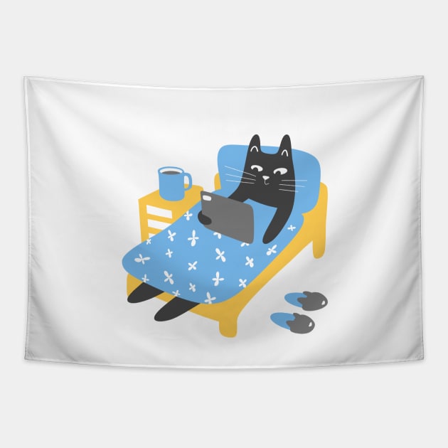 Cat in bed Tapestry by artful_meows