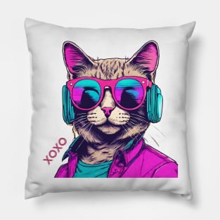 Pink & blue synthwave cat - xoxo Pillow