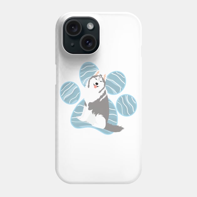 Siberian Husky and Paw Print Phone Case by LulululuPainting