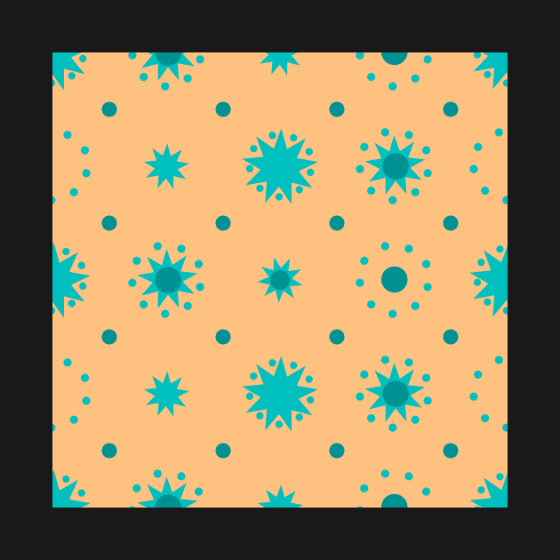 Suns and Dots Cyan on Pale Orange Repeat 5748 by ArtticArlo