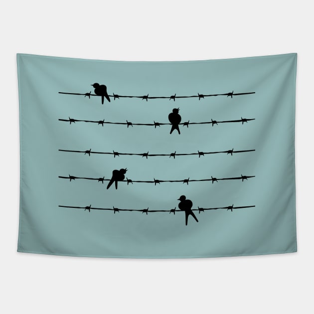 Black Birds on Wire Tapestry by majoihart