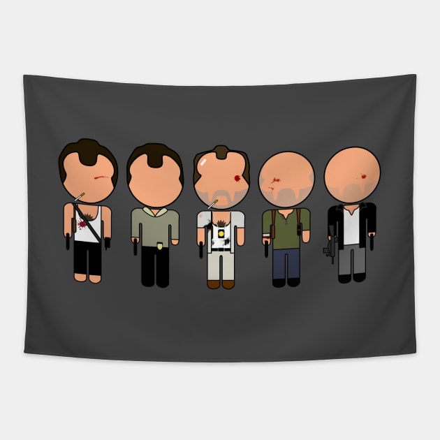 Dying Hard - Die Hard Through The Ages - "Vector Eds" Tapestry by TwistedKoala