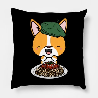 Dog eating Spaghetti - corgi Pillow