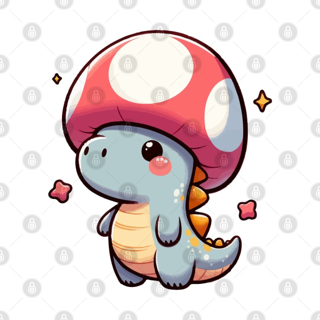 Kawaii simple Mushroom Hat Dinosaur Tyranosaurus by TomFrontierArt