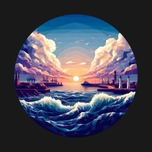 Low Poly Seaport at Sunset T-Shirt