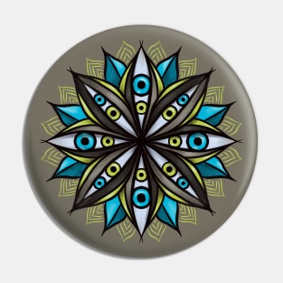 Weird Eyes With Double Iris Flower Mandala Pin