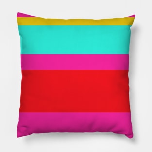 An uncommon hybrid of Cherry Red, Persian Rose, Metallic Yellow and Fluorescent Blue stripes. Pillow