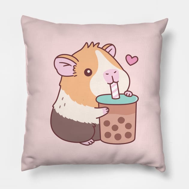 Cute Guinea Pig Loves Drinking Bubble Tea Pillow by rustydoodle