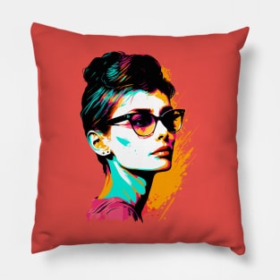 Audrey Hepburn Colorful and Minimalist Pop Art Style Pillow