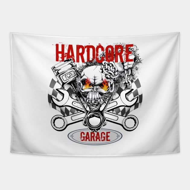 Hardcore Garage - Skull Crossed Wrenches and Pistons Tapestry by Wilcox PhotoArt