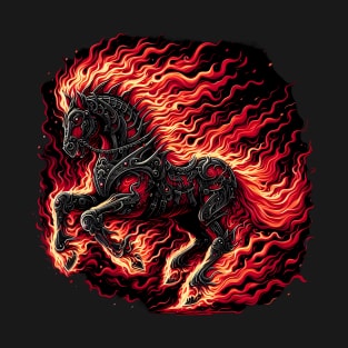 Flaming Heavy metal horse T-Shirt