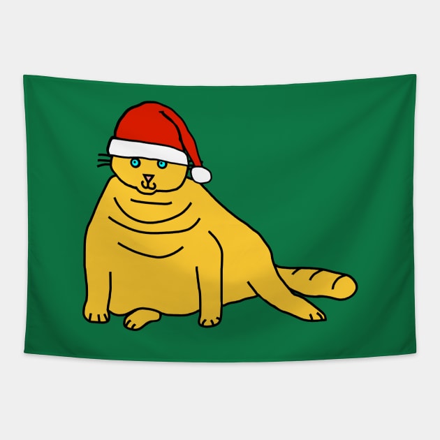 Christmas Chonk Cat in Santa Hat Tapestry by ellenhenryart