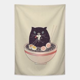 Bowl of ramen and black cat Tapestry