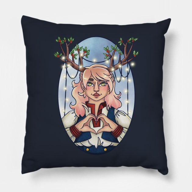 Deer Girl in Lights Pillow by Labrattish