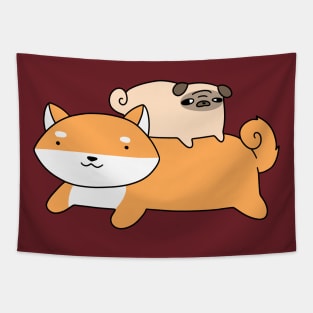 Shiba and Little Pug Tapestry