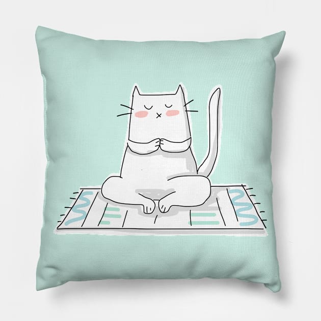 Zen Cat Doing Yoga Pillow by HappyCatPrints
