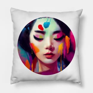 Abstract Pastel painting Beautiful Chinese woman portrait Pillow