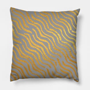 Grey Gold colored abstract lines pattern Pillow