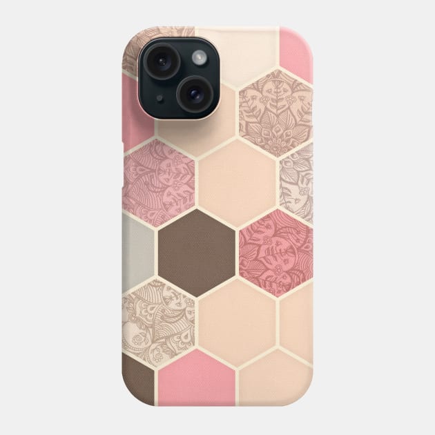 Caramel, Cocoa, Strawberry & Cream Hexagon & Doodle Pattern Phone Case by micklyn