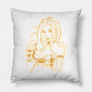 Smiling Medusa Orange Design Pillow