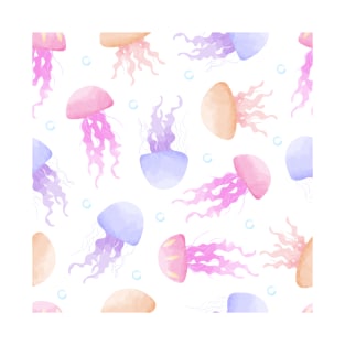 Seamless pattern of colorful jellyfish watercolor T-Shirt