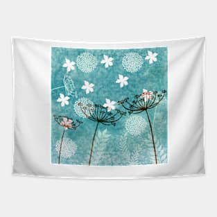 Negative Watercolor Flowers Tapestry