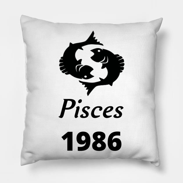 Black Zodiac Birthday Pisces 1986 Pillow by Down Home Tees