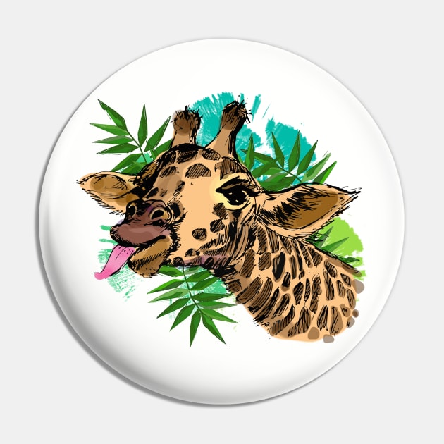 Funny Giraffe showing tongue Pin by ArtedPool