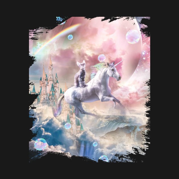 Rainbow Galaxy Cat Riding Unicorn In Space by Random Galaxy