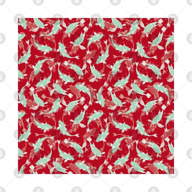 Koi Fish Seamless Patter - Red and Green by TMBTM